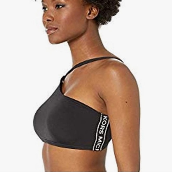 Michael Kors Strappy One Shoulder Bikini Top Logo Tape size XS Black - Picture 2 of 8